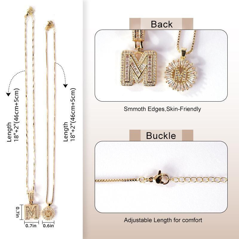 2 Count Initial Letter Pendant Necklaces with Zircon Stones for Women 26 Alphabet Necklace Fashion Jewelry for Parties & Birthdays Valentine'S Day Gift Deals for You Days