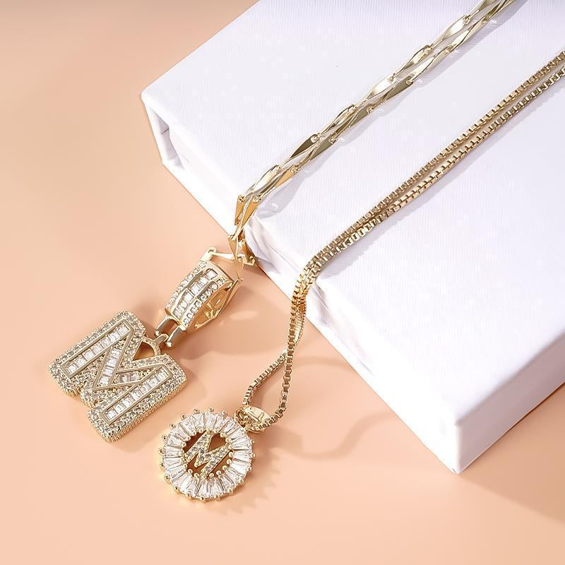 2 Count Initial Letter Pendant Necklaces with Zircon Stones for Women 26 Alphabet Necklace Fashion Jewelry for Parties & Birthdays Valentine'S Day Gift Deals for You Days