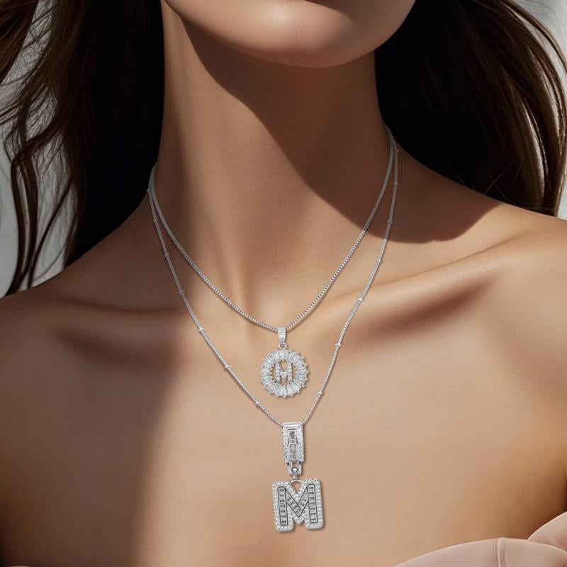 2 Count Initial Letter Pendant Necklaces with Zircon Stones for Women 26 Alphabet Necklace Fashion Jewelry for Parties & Birthdays Valentine'S Day Gift Deals for You Days