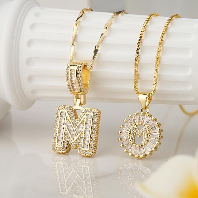 2 Count Initial Letter Pendant Necklaces with Zircon Stones for Women 26 Alphabet Necklace Fashion Jewelry for Parties & Birthdays Valentine'S Day Gift Deals for You Days